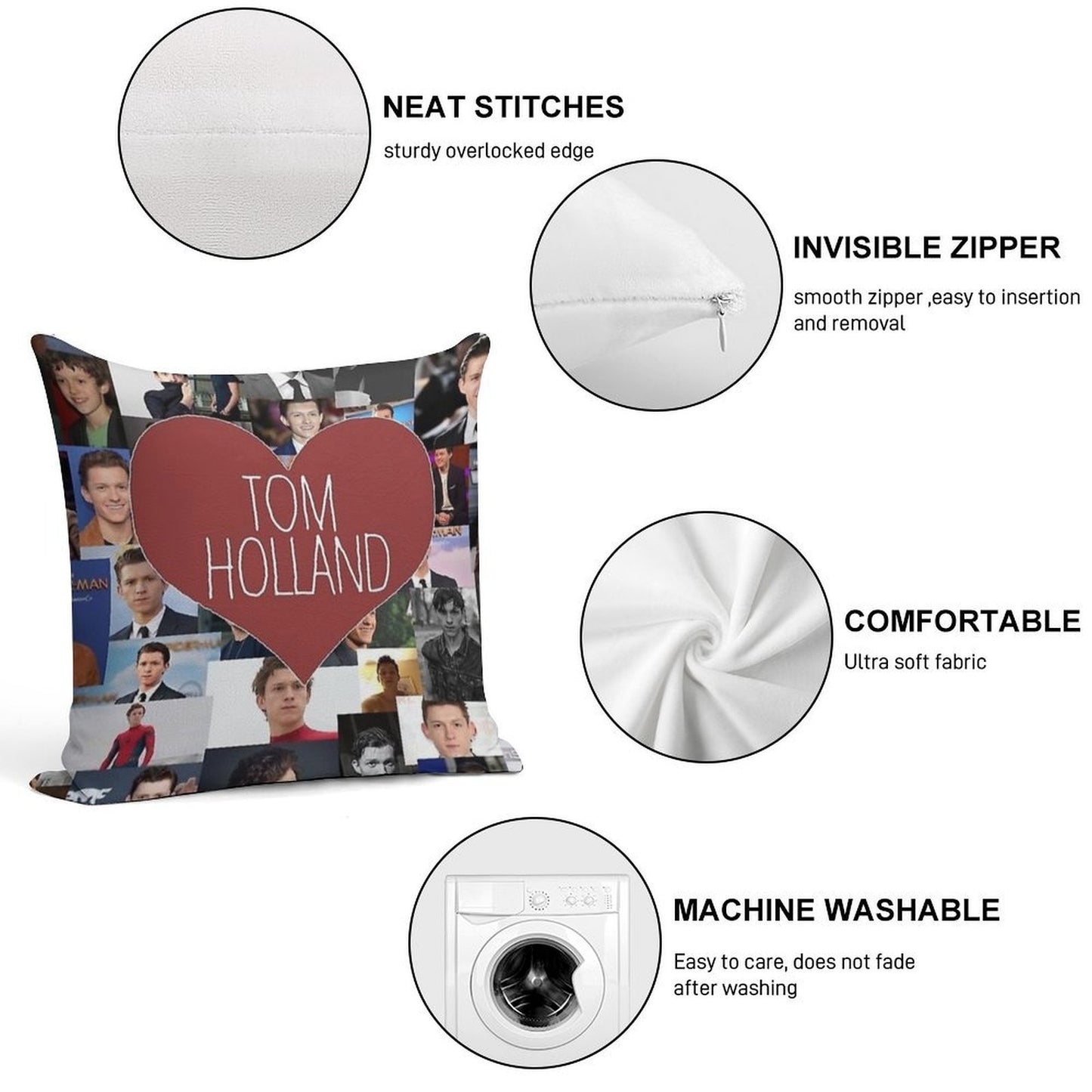 Tom Holland Blanketstickers Soft Short Plush Fabric Throw Pillow