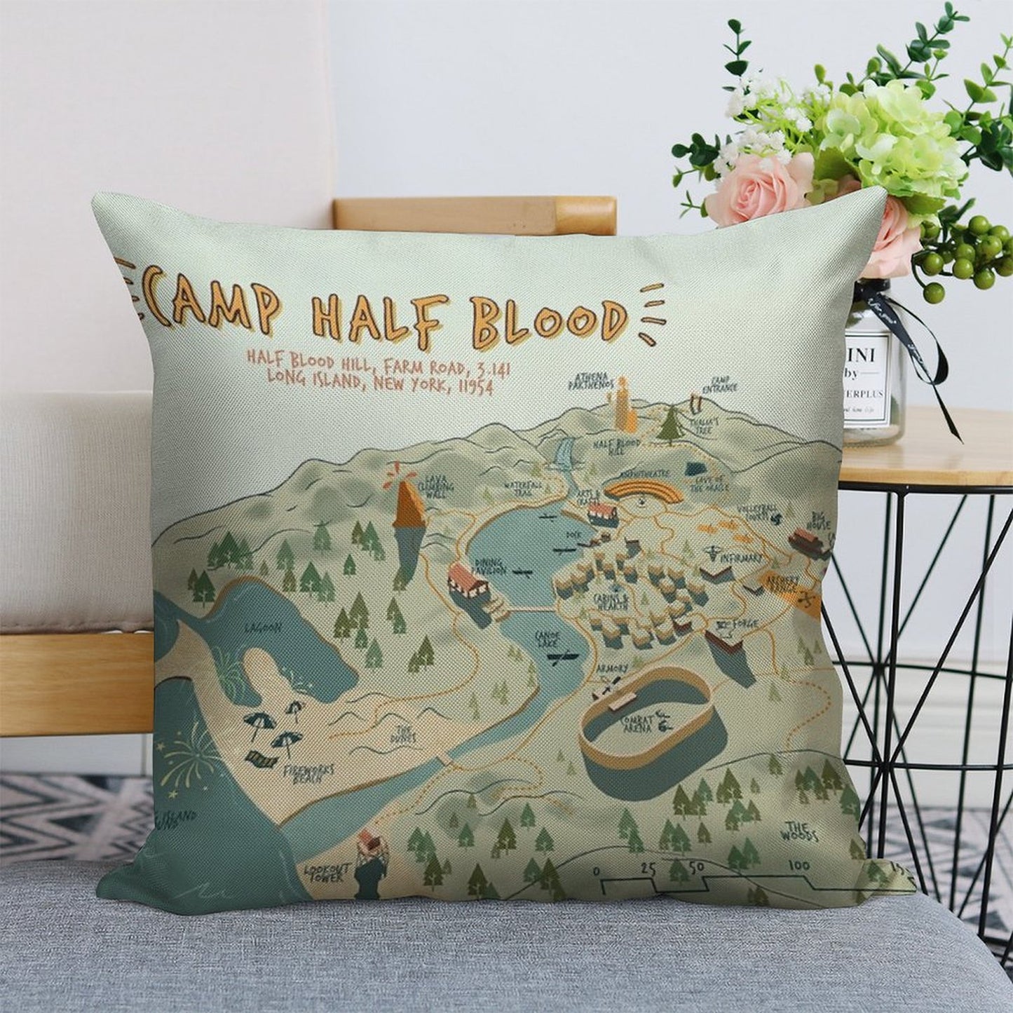 Map of Camp Half Blood Linen Throw Pillow Cover