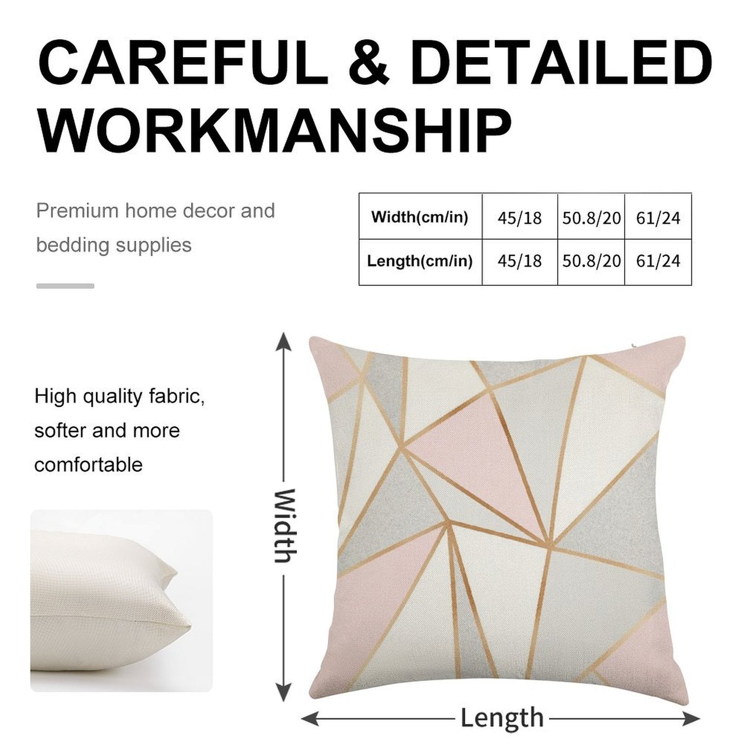 Pink, Grey & Gold Geo Linen Throw Pillow Cover