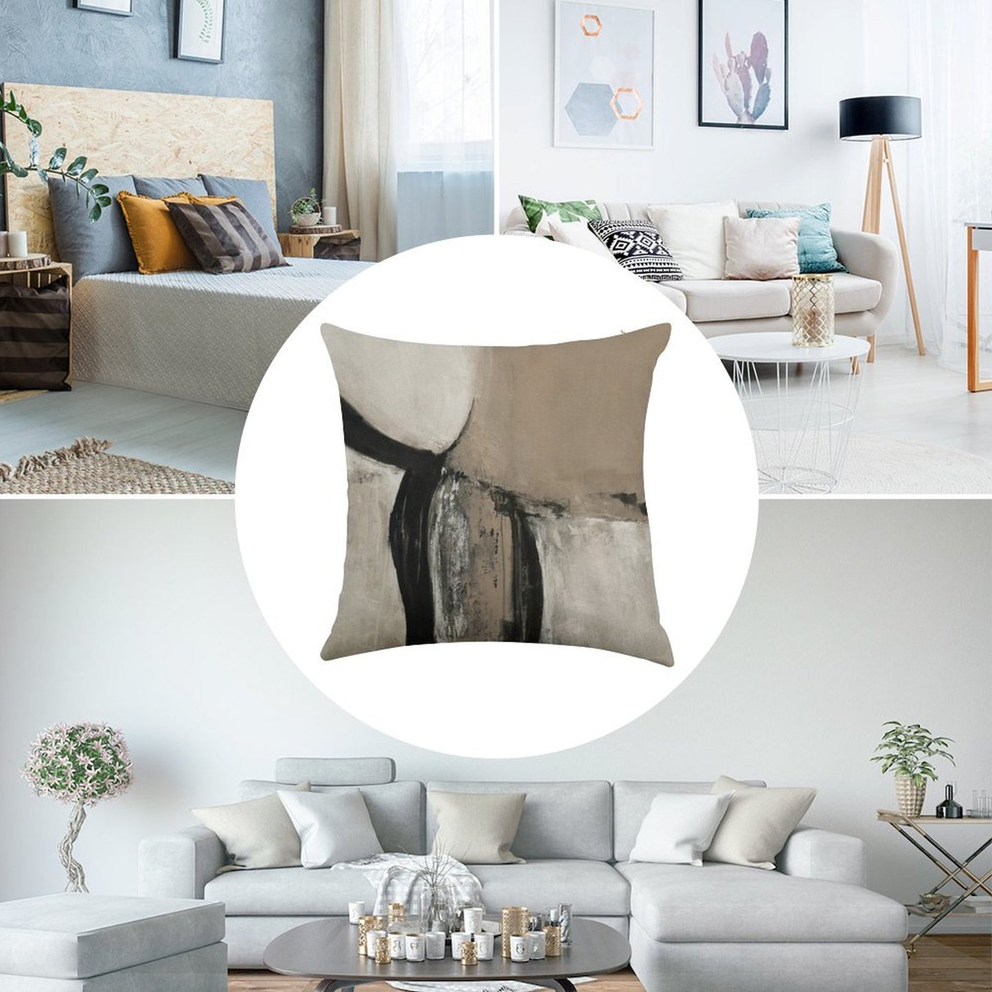 Neutral Abstract Linen Throw Pillow Cover