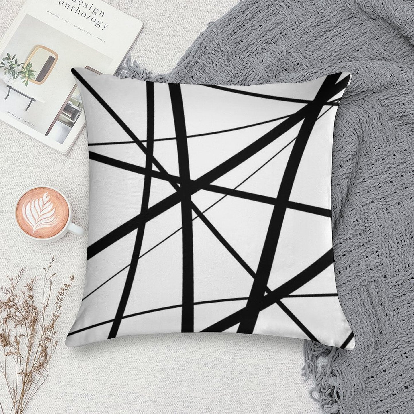 Black And White Geometric Lines Soft Shrink-Resistant Throw Pillow