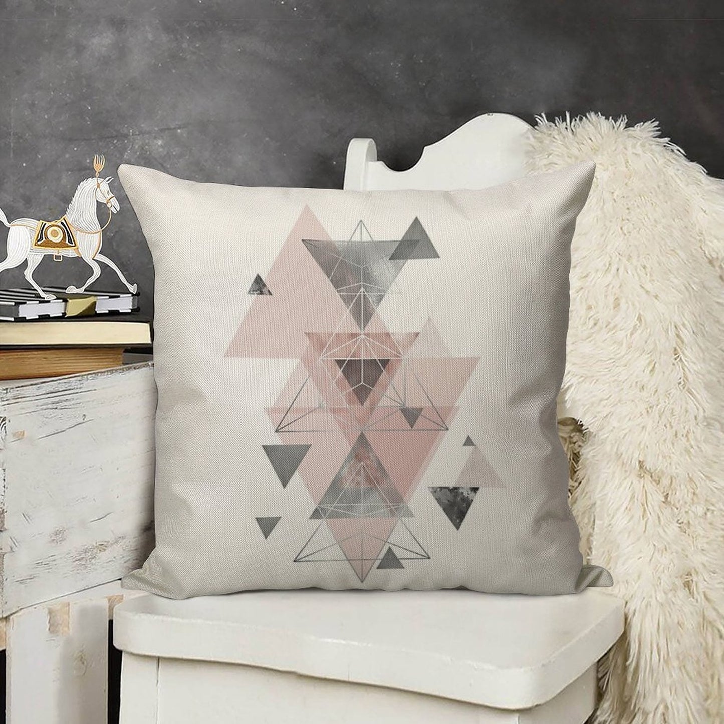 Abstract Geo in Blush Pink And Grey Linen Throw Pillow Cover