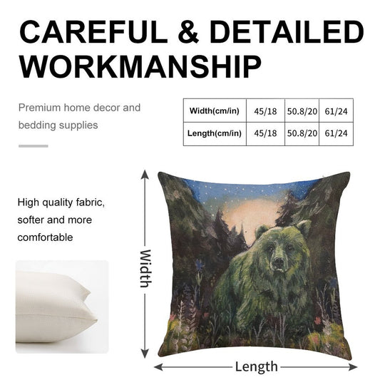 Sweet Grass Green Bear Linen Throw Pillow Cover