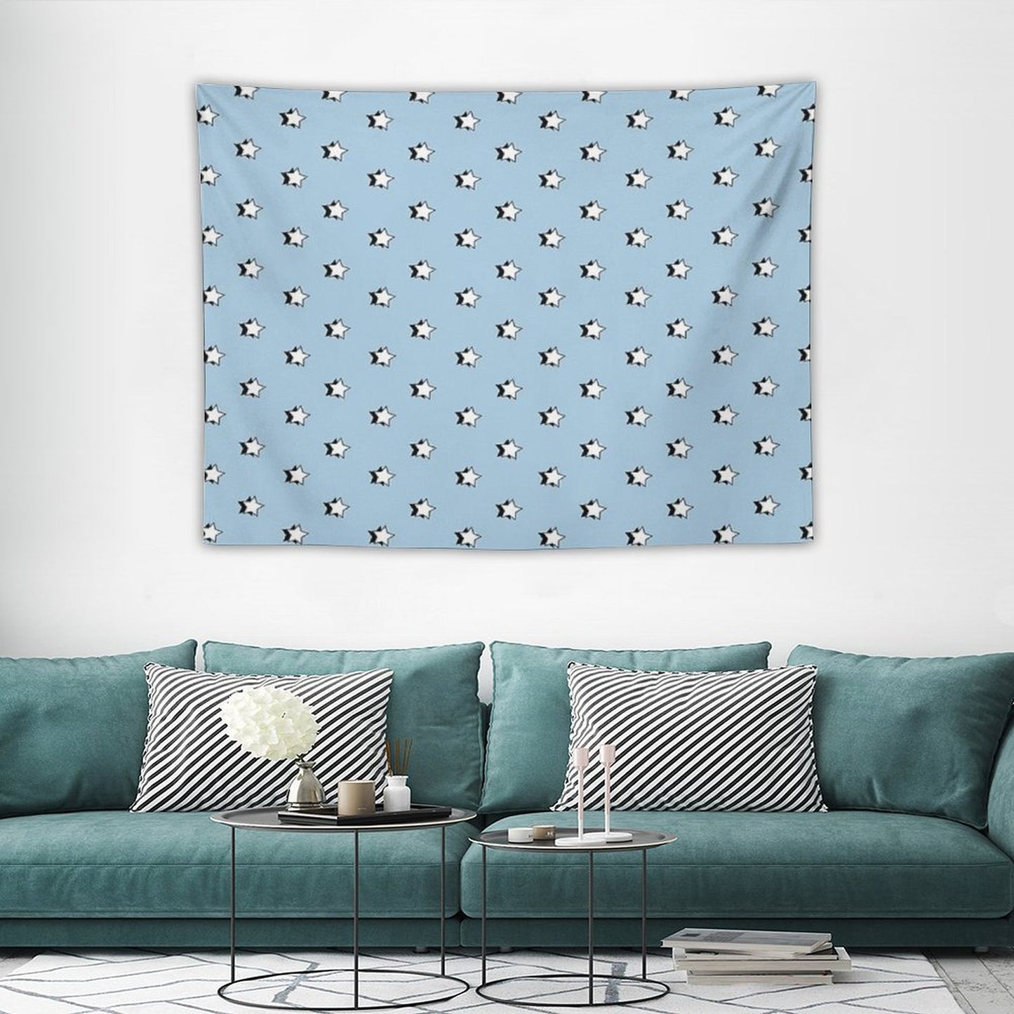 Light Blue Retro VSCO Stars Tapestry