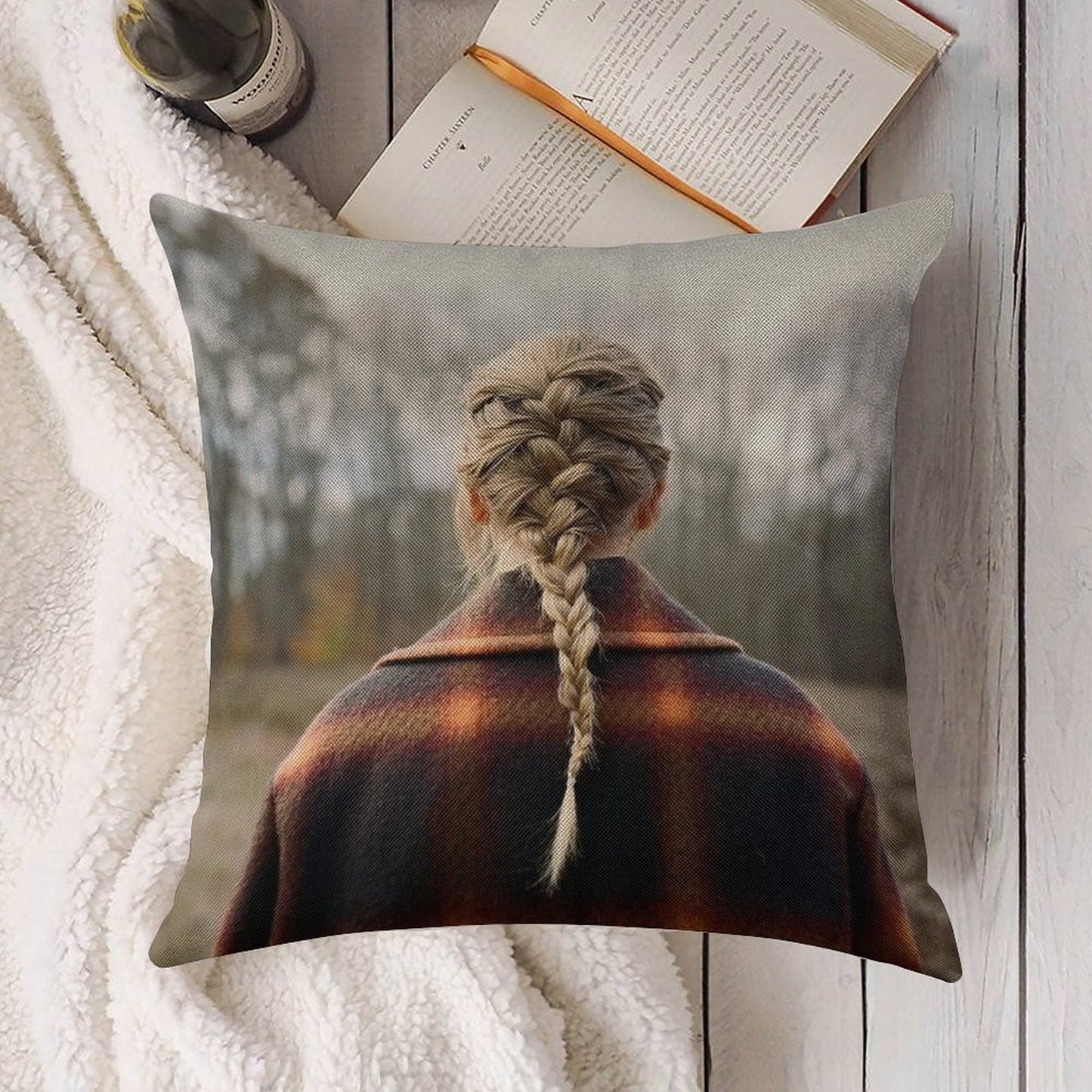 Evermore Album Cover Design Linen Throw Pillow Cover