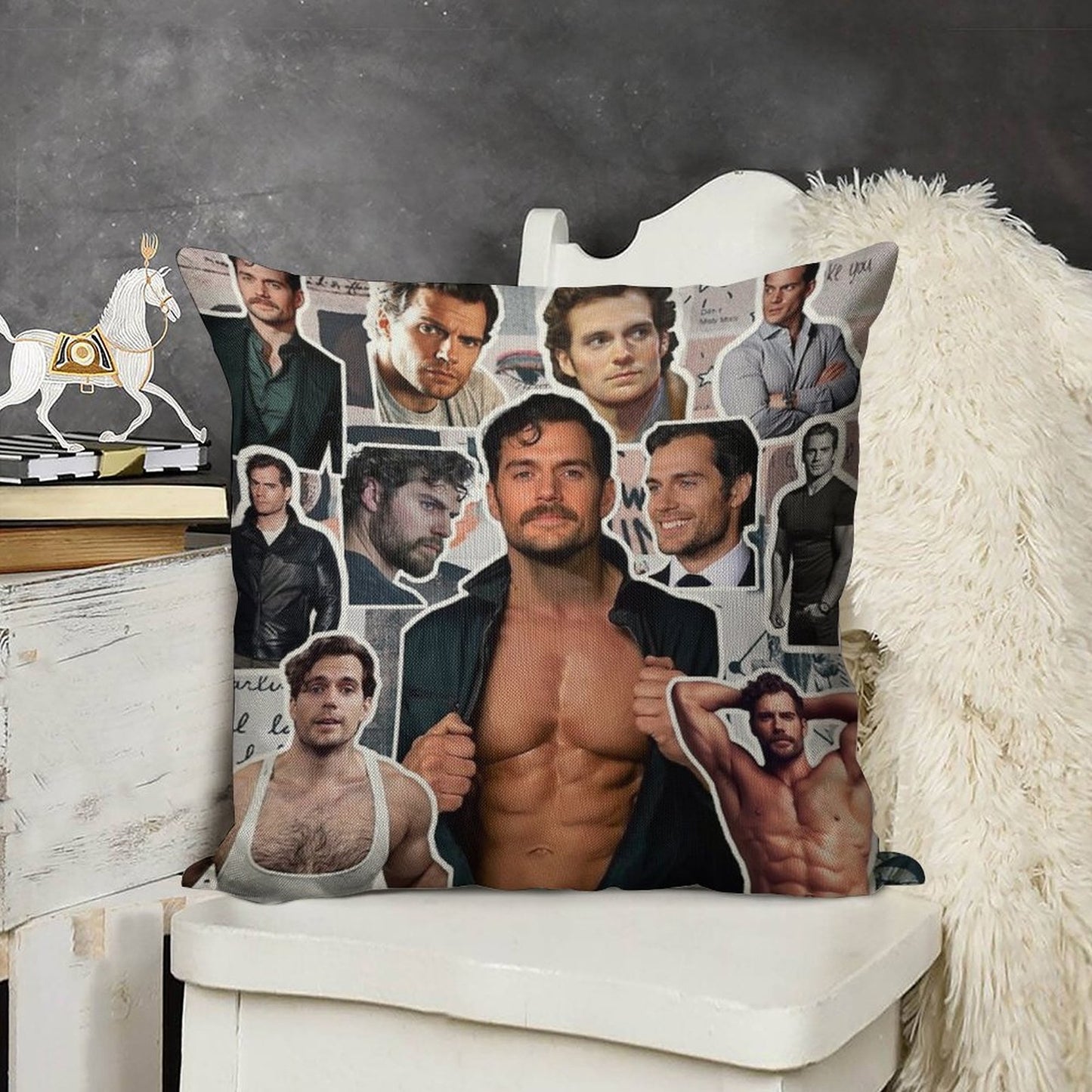 Henry Cavill Photo Collage Linen Throw Pillow Cover