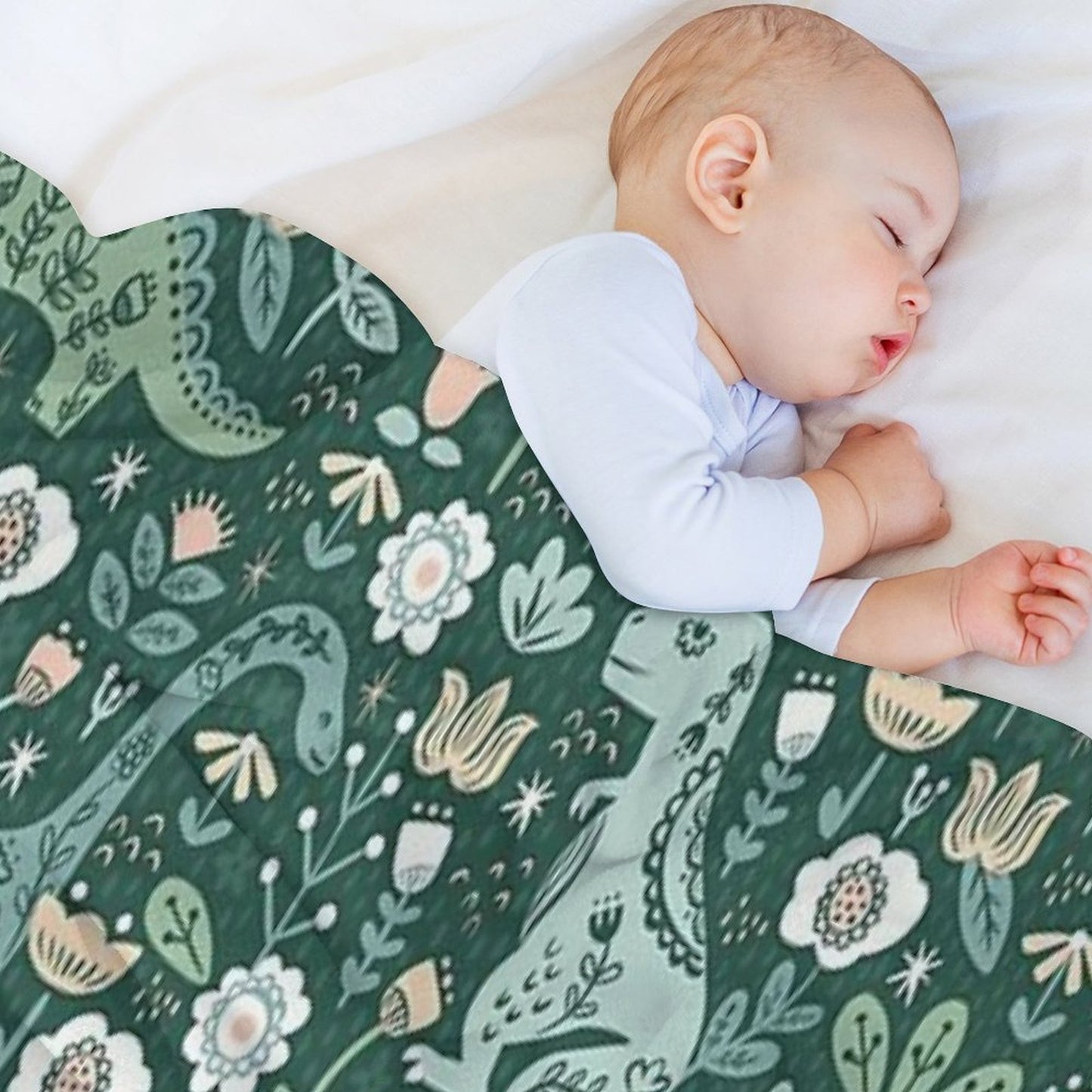 Folk Floral Dinosaur Throw Blanket