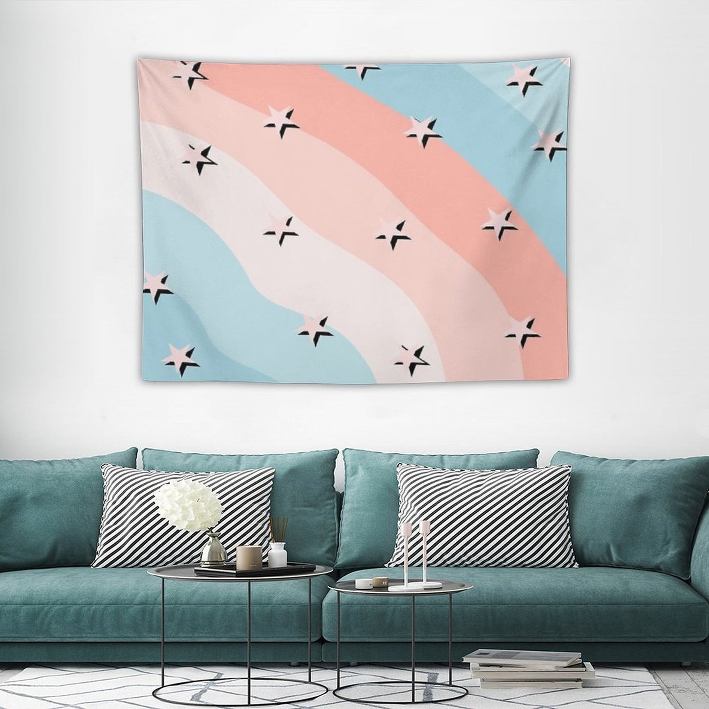 Cotton Candy Stars Striped Pattern Tapestry