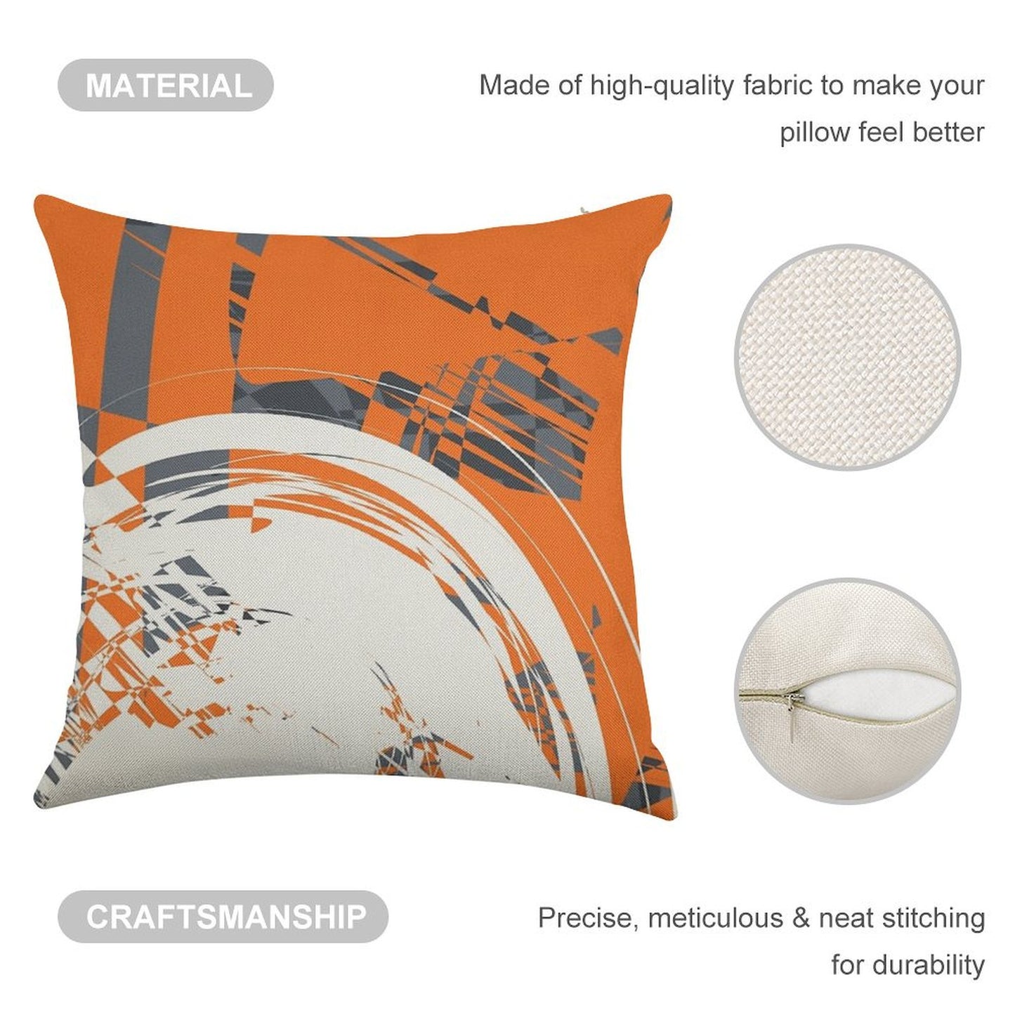 Orange Grey Linen Throw Pillow Cover