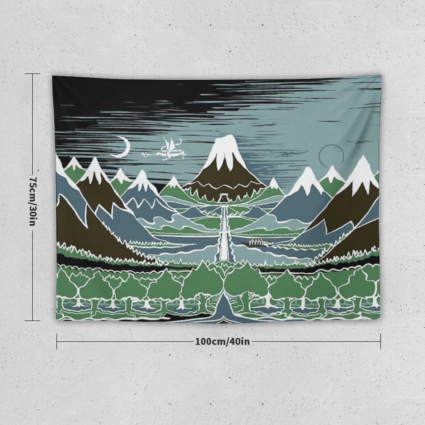 A Halflings Journey on A Mountain Path Through An Elven Wood in The Style of J.R.R.Tolkien Tapestry