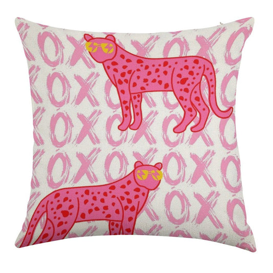 Cheetah Xoxo Linen Throw Pillow Cover