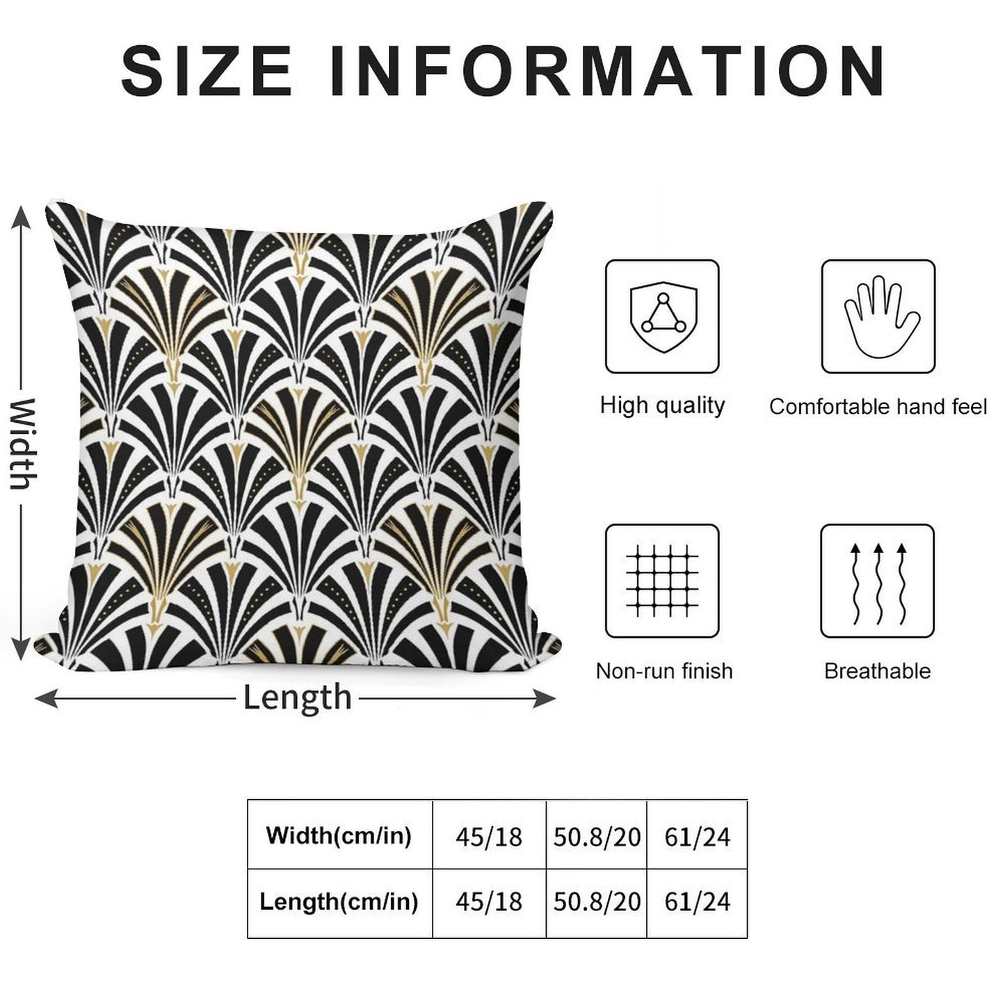 Art Deco Fan Pattern, Black And White Soft Short Plush Fabric Throw Pillow