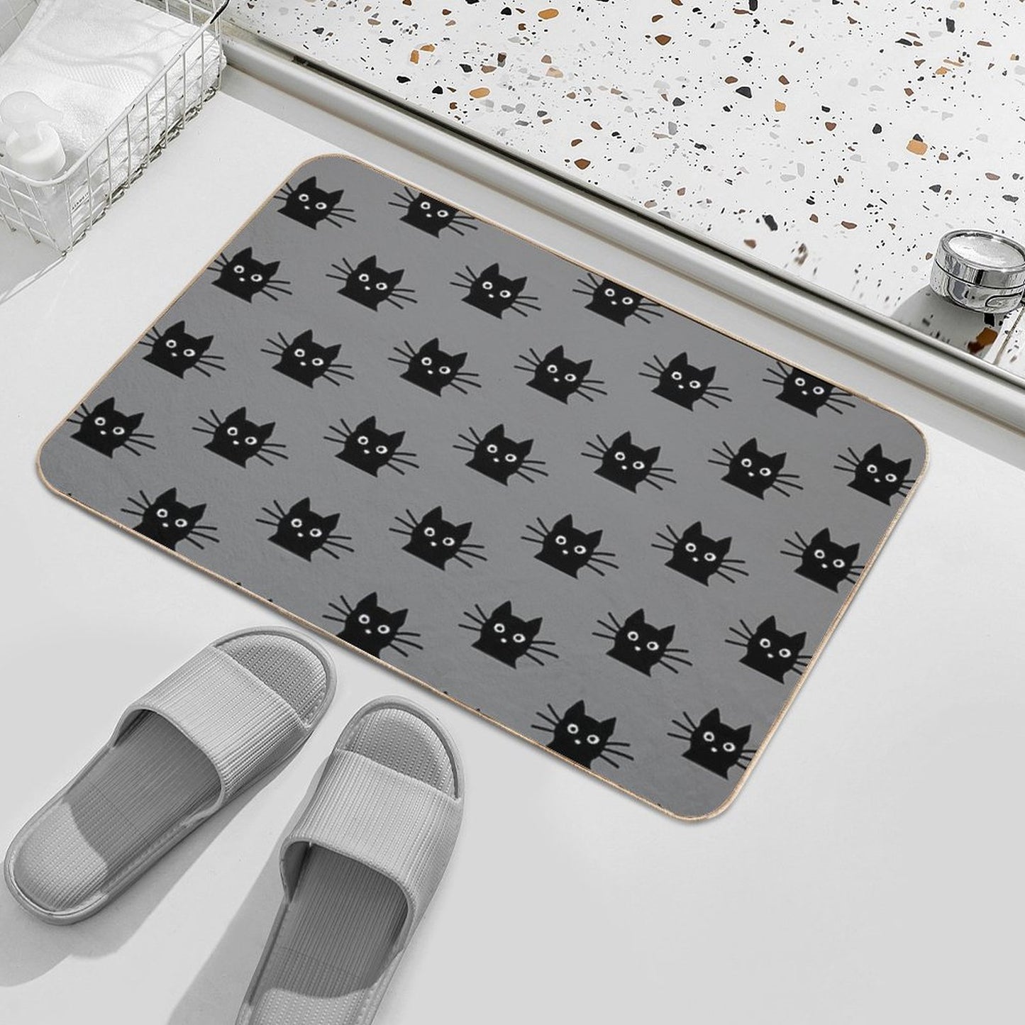 Black Cat Face Bath Mat