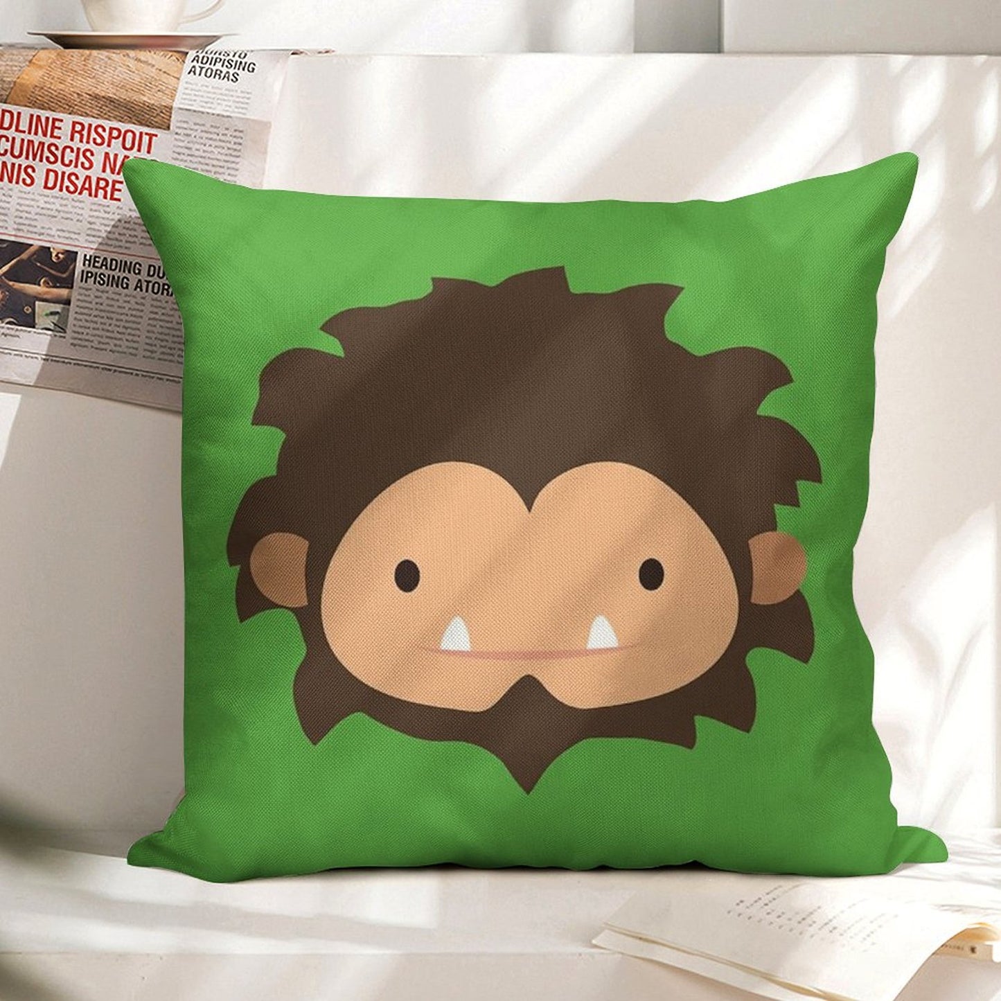 Sneaky Sasquatch Big Head Linen Throw Pillow Cover