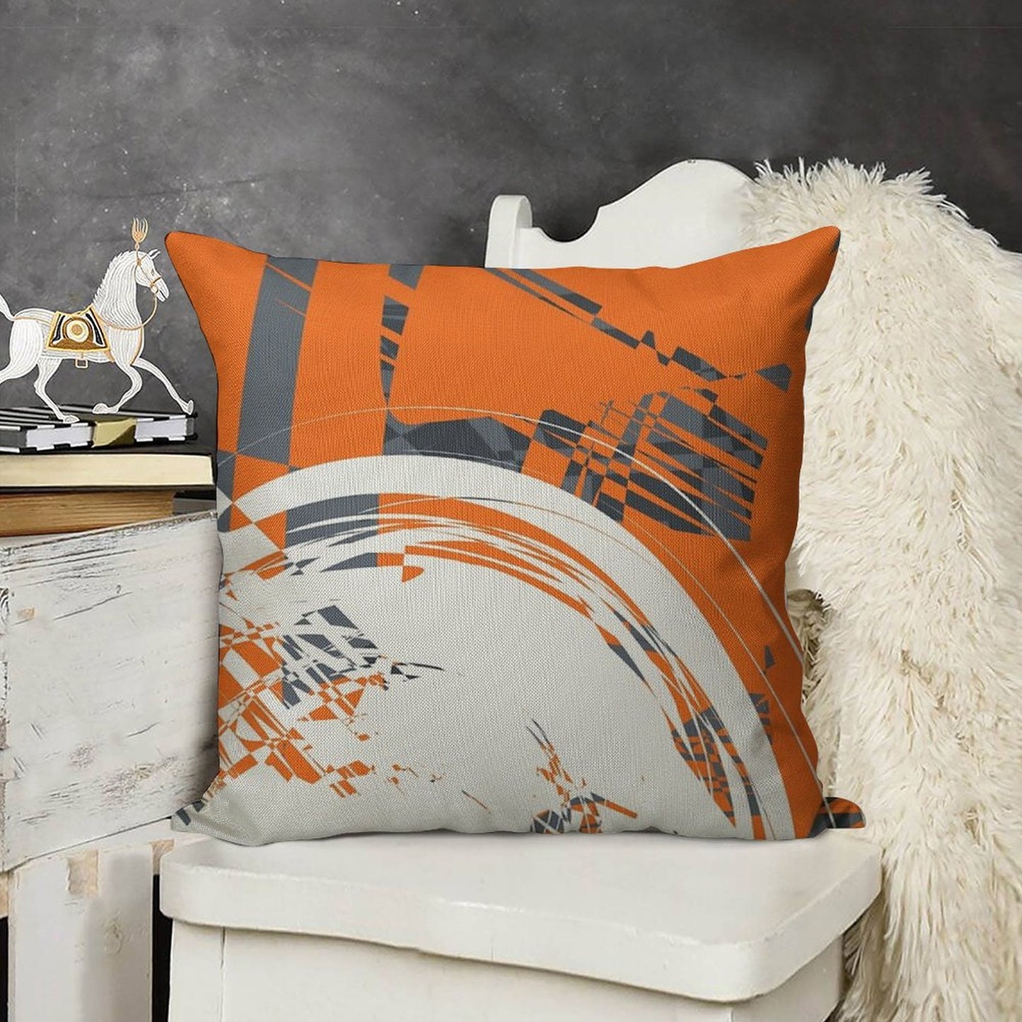 Orange Grey Linen Throw Pillow Cover