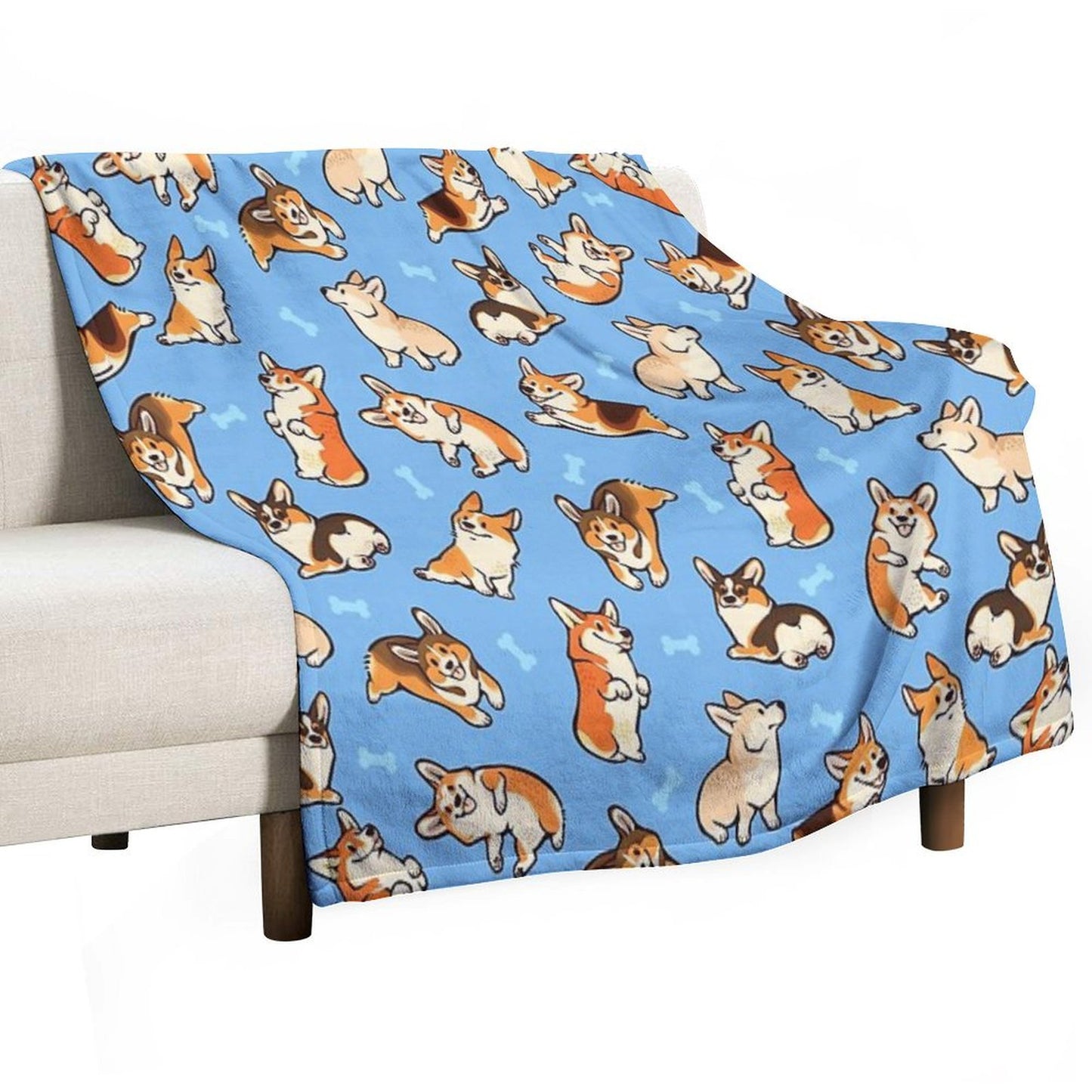 Jolly Corgis in Blue Throw Blanket