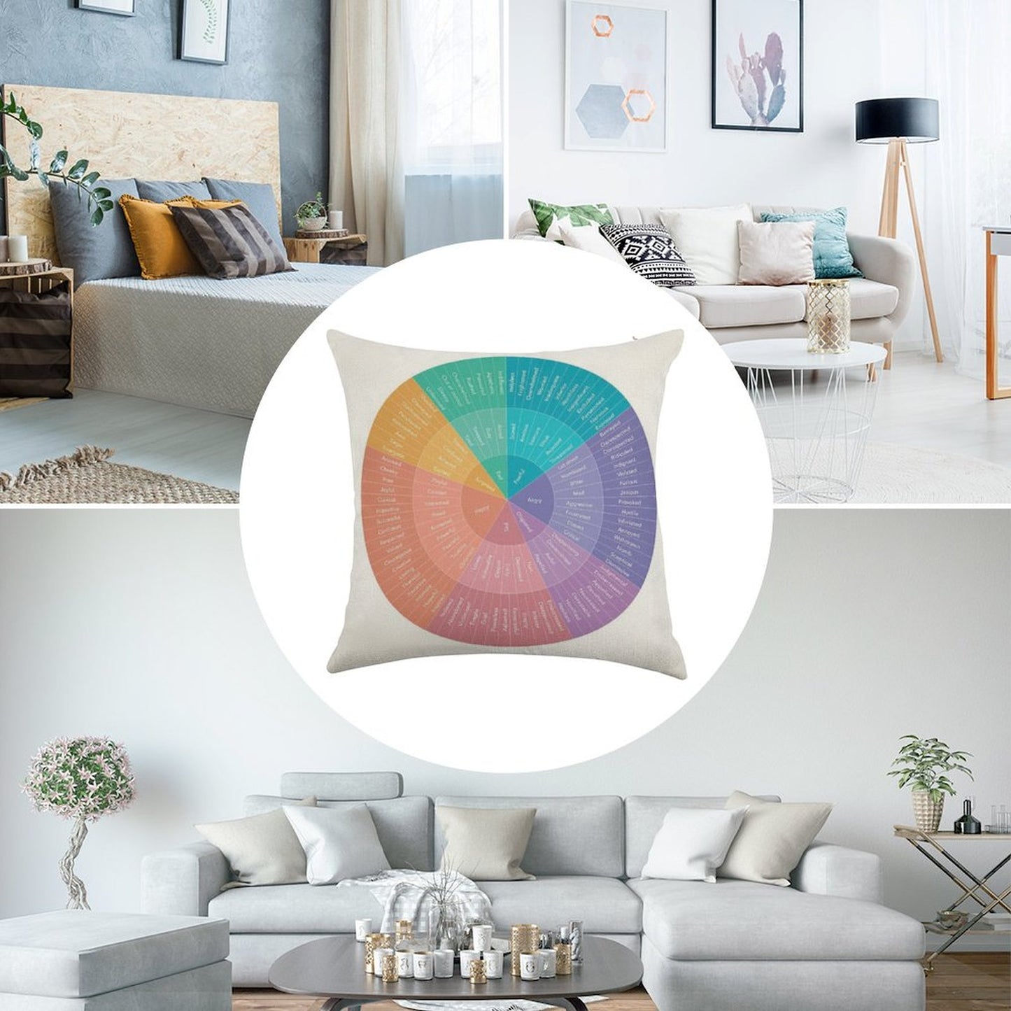 Wheel of Feelings And Emotions Linen Throw Pillow Cover