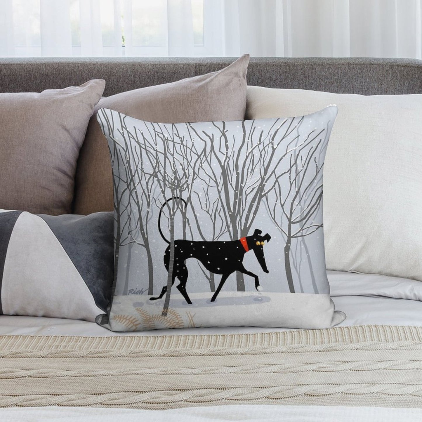 Winter Hound Soft Short Plush Fabric Throw Pillow