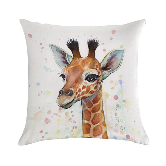 Baby Giraffe Watercolor Painting, Nursery Art Soft Fade-Resistant Throw Pillow