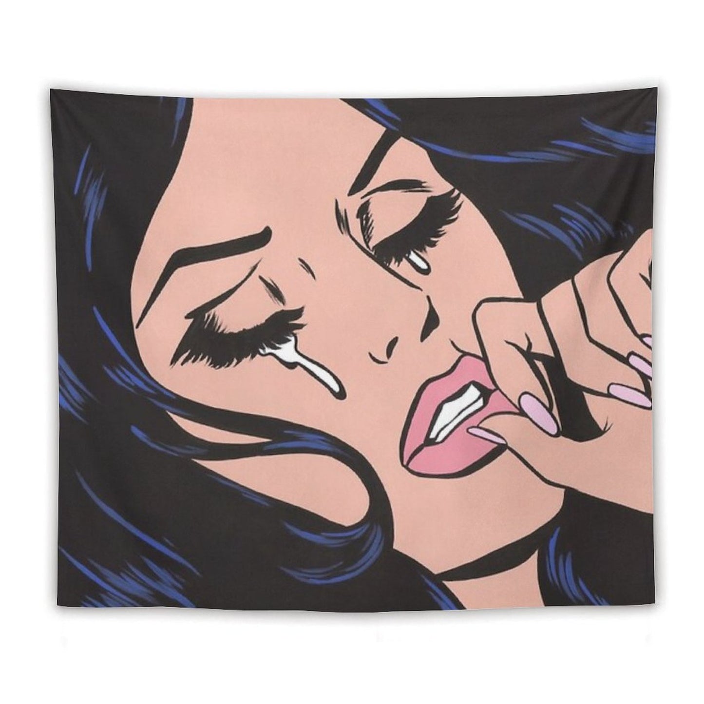 Black Hair Crying Comic Girl Tapestry