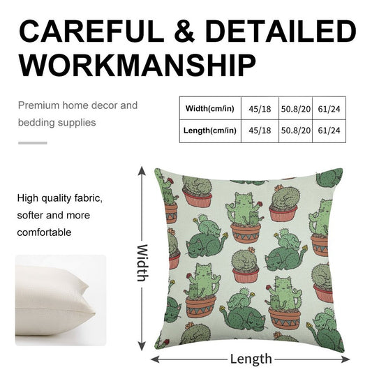 Cactus Cats Linen Throw Pillow Cover