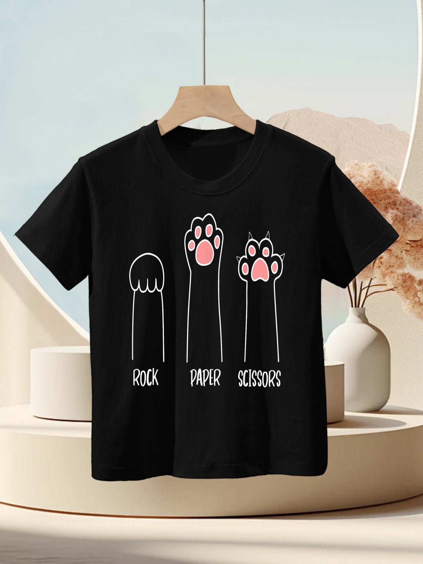 Introvert Cat Animal Rescue Pet Lover Apparel Rock Paper Scissors Hand Game Cute Paw Funny Cat Kids T-Shirt