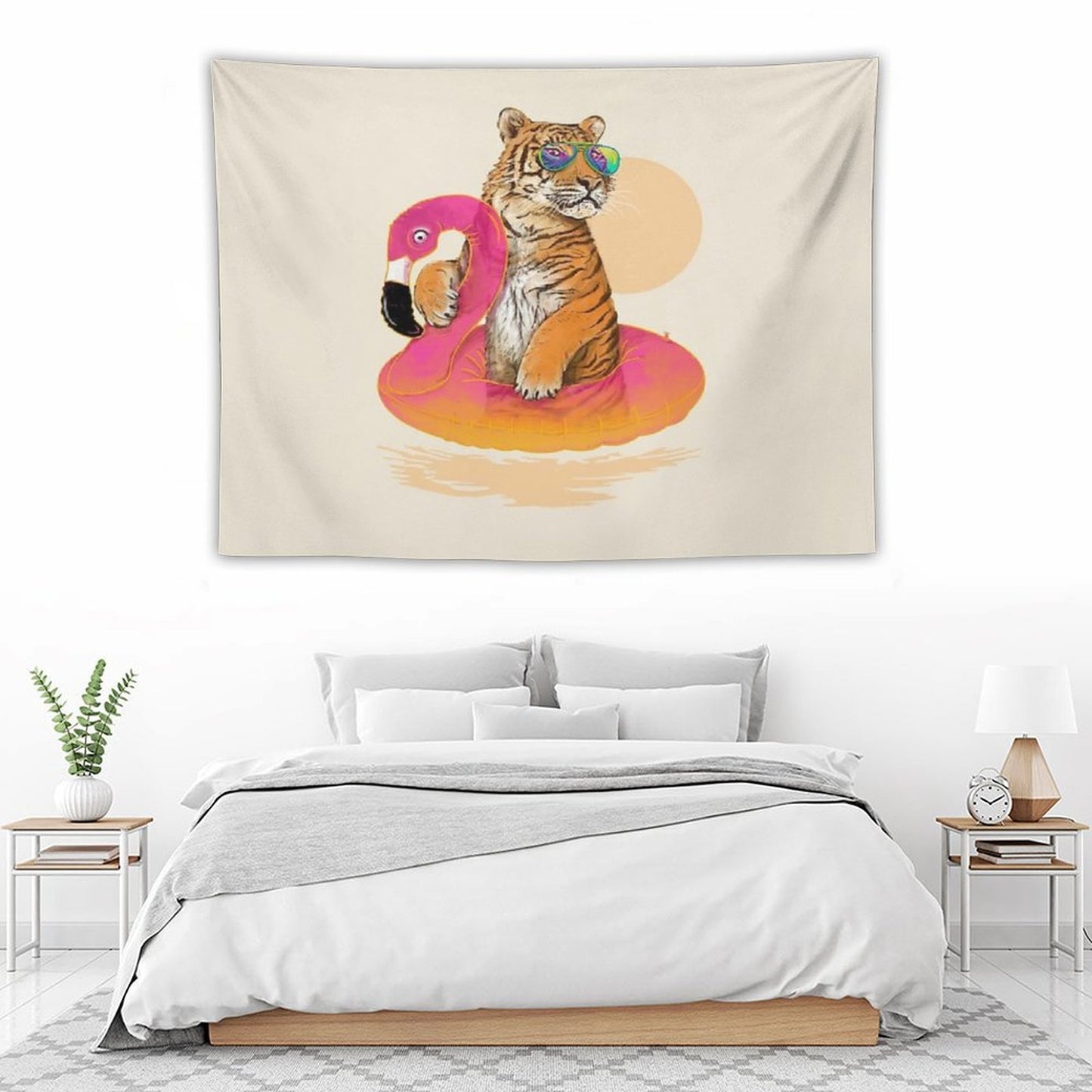 Chillin, Flamingo Tiger Tapestry