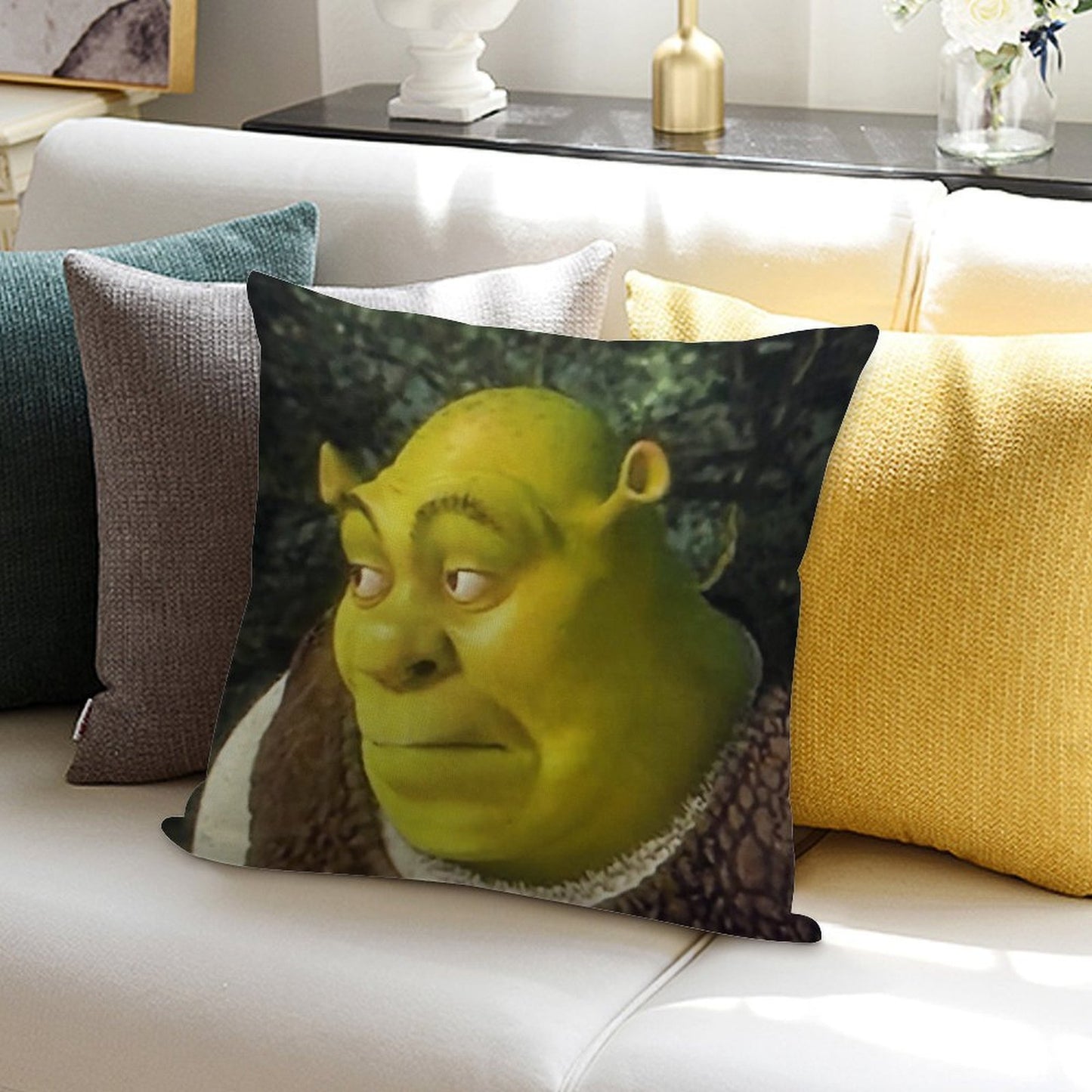 Shrek Face Meme Soft Multiple Sizes Throw Pillow