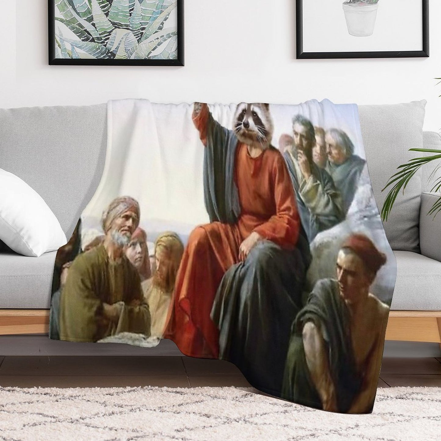 Raccoon Jesus Throw Blanket