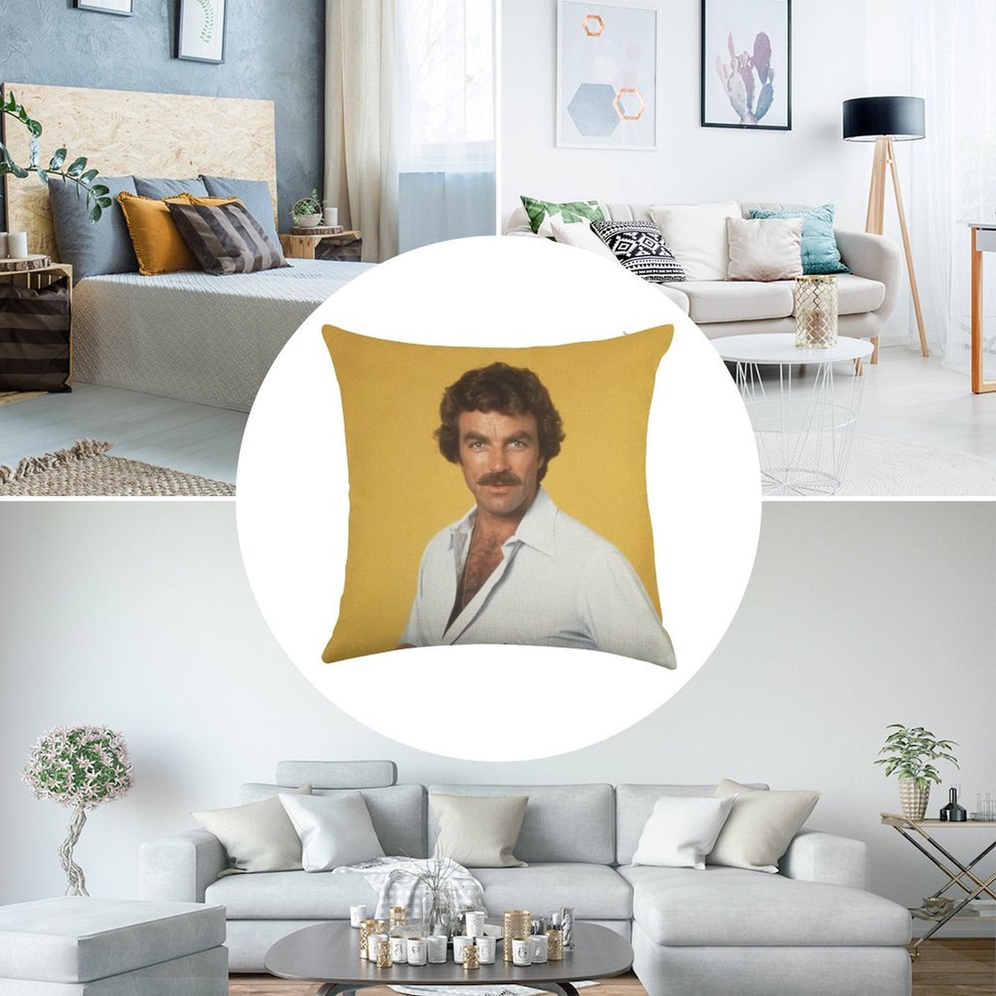 Tom Selleck Linen Throw Pillow Cover