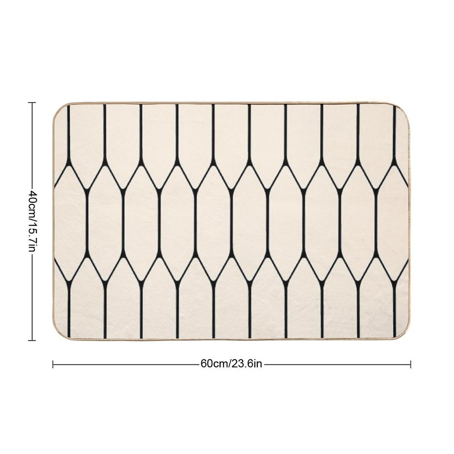Long Honeycomb Minimalist Geometric Pattern in Black And Almond Cream Bath Mat