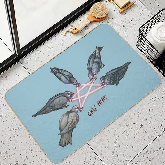 Girl's Night - Pigeon Pentagram (Stickers Transparent on Clothing Blue Background) Bath Mat