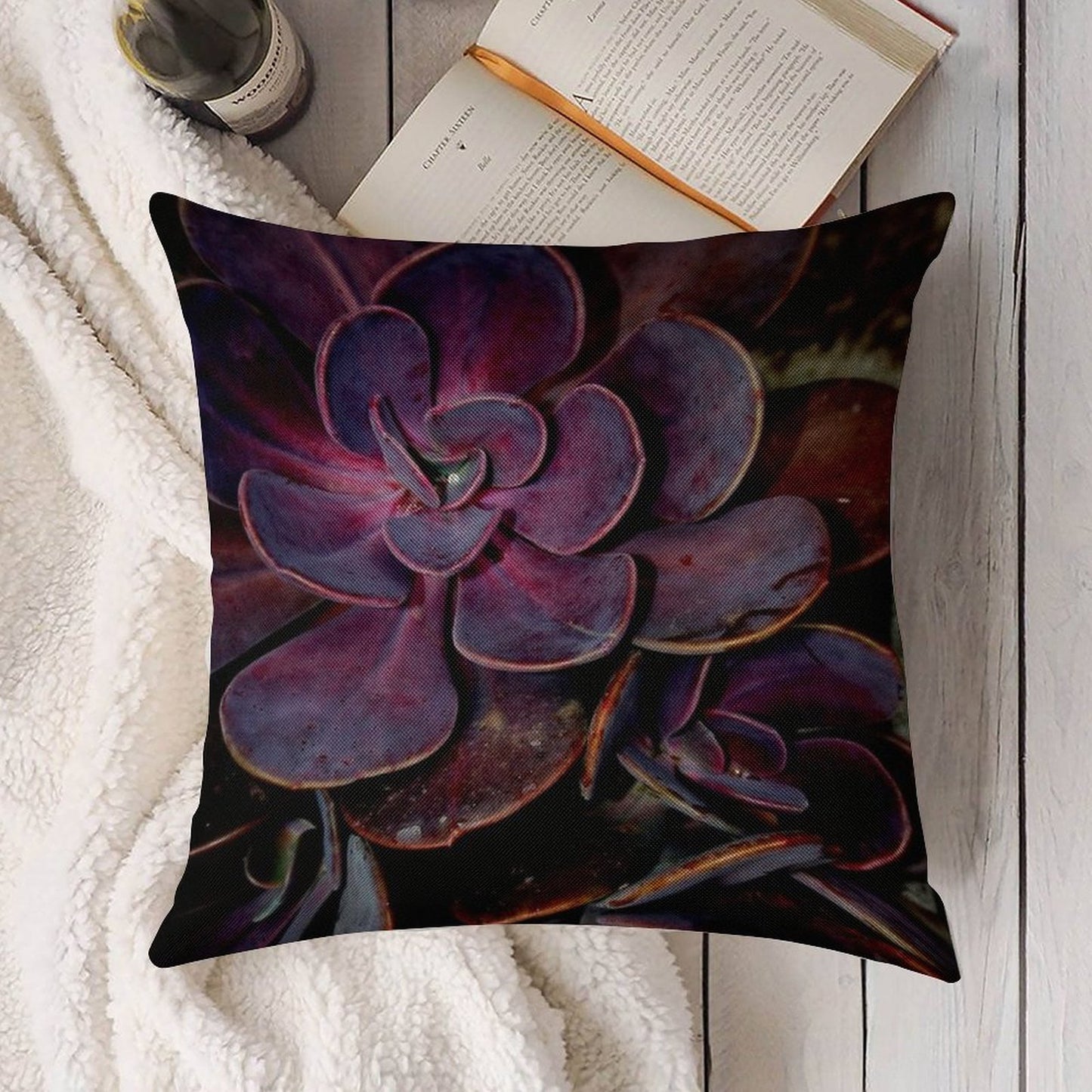Velvet Aubergine Cactus Linen Throw Pillow Cover