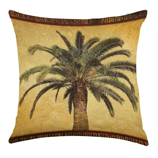 Tropical Retro Palm Tree Vintage Hawaiian Palms Linen Throw Pillow Cover