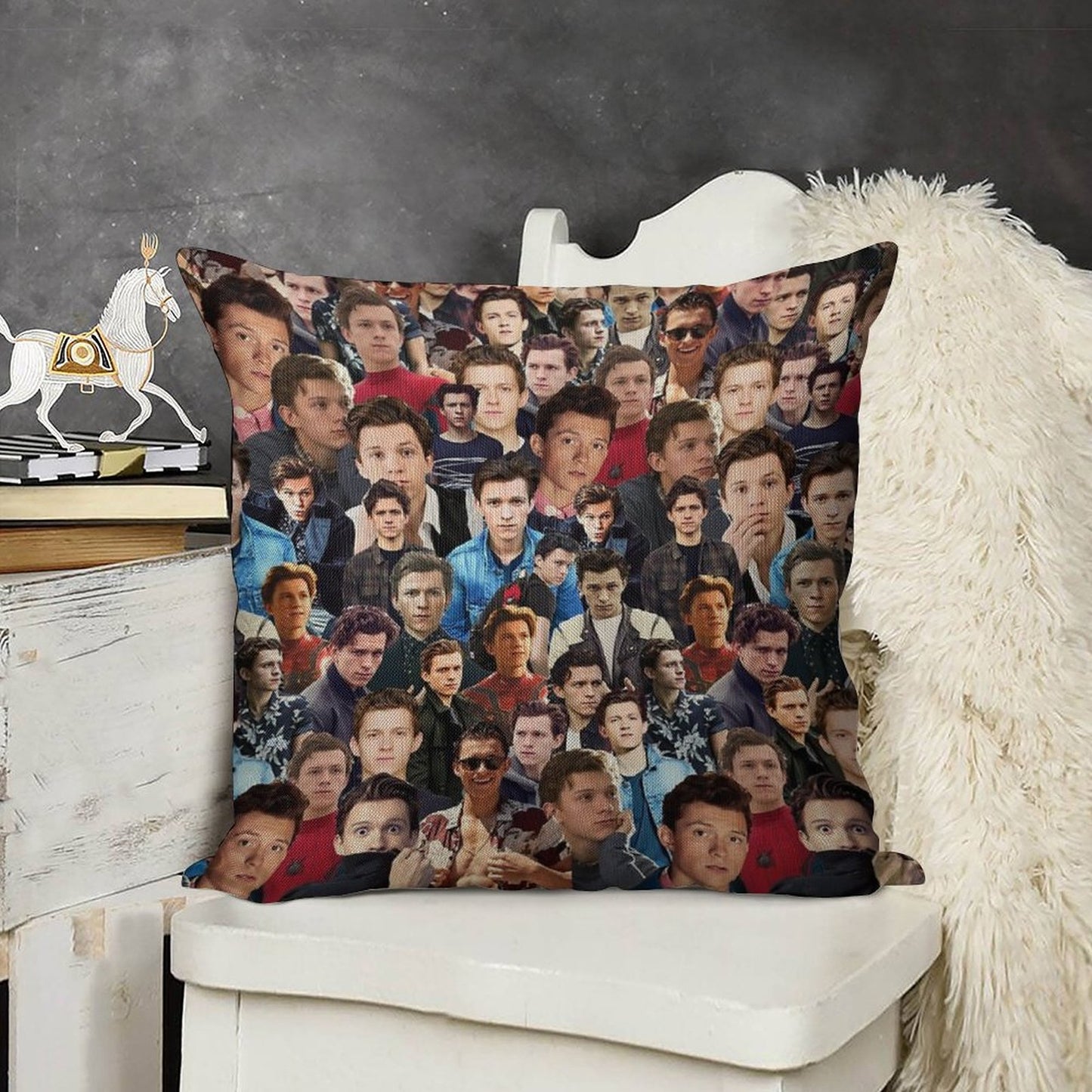 Tom Holland Collage Linen Throw Pillow Cover