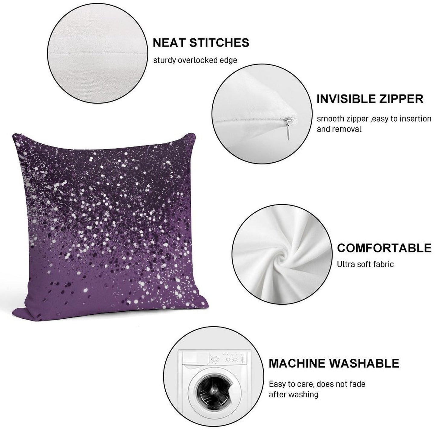 PURPLE Glam Dream #1 (Photo of Glitter Only - Not Reflective) Soft Warmth Comfort Throw Pillow