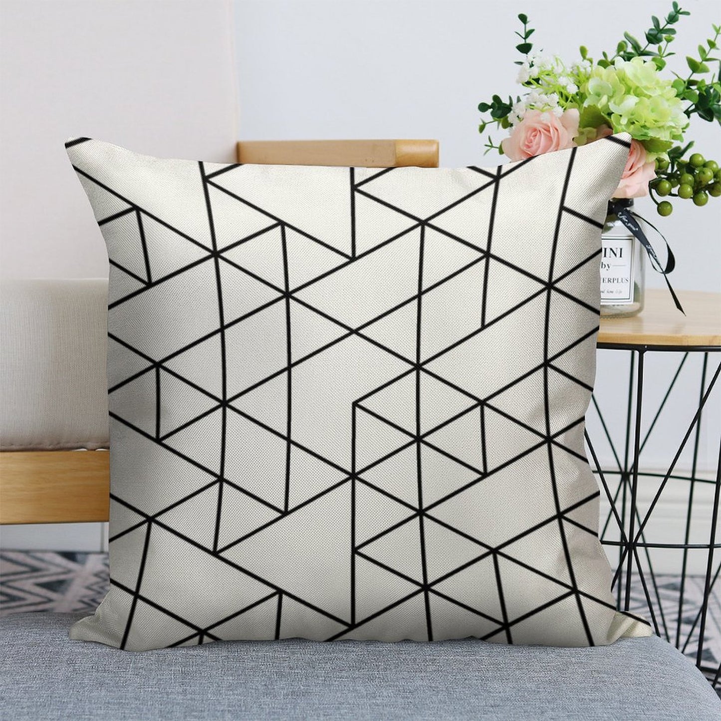Triangles, Black And White Linen Throw Pillow Cover