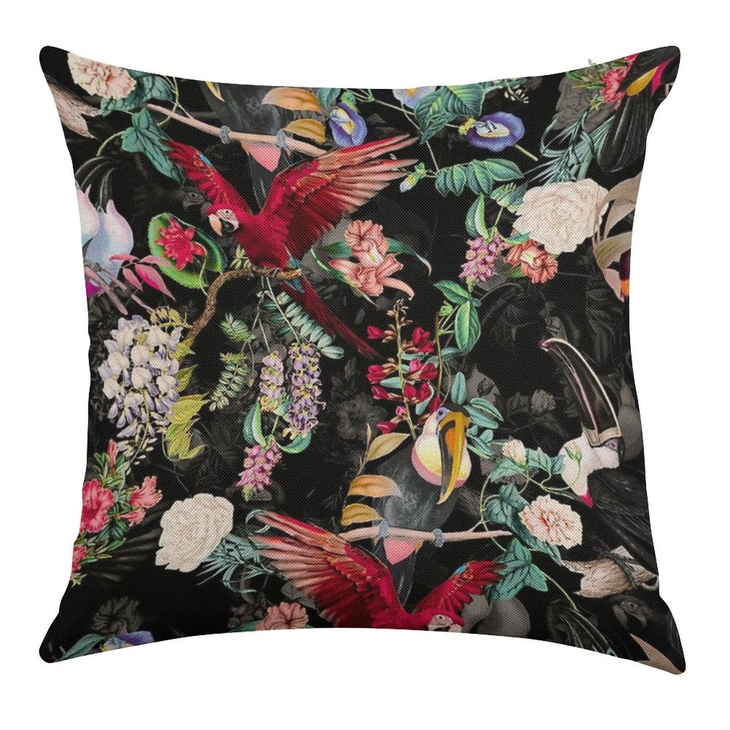 Floral And Birds IX Linen Throw Pillow Cover