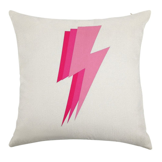 3 Pink Lightning Bolt Linen Throw Pillow Cover