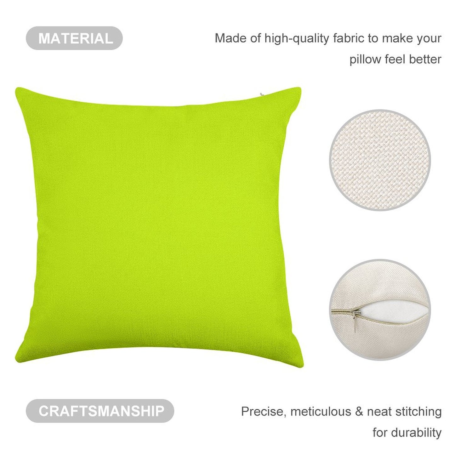 Bright Green Lime Neon Color Linen Throw Pillow Cover