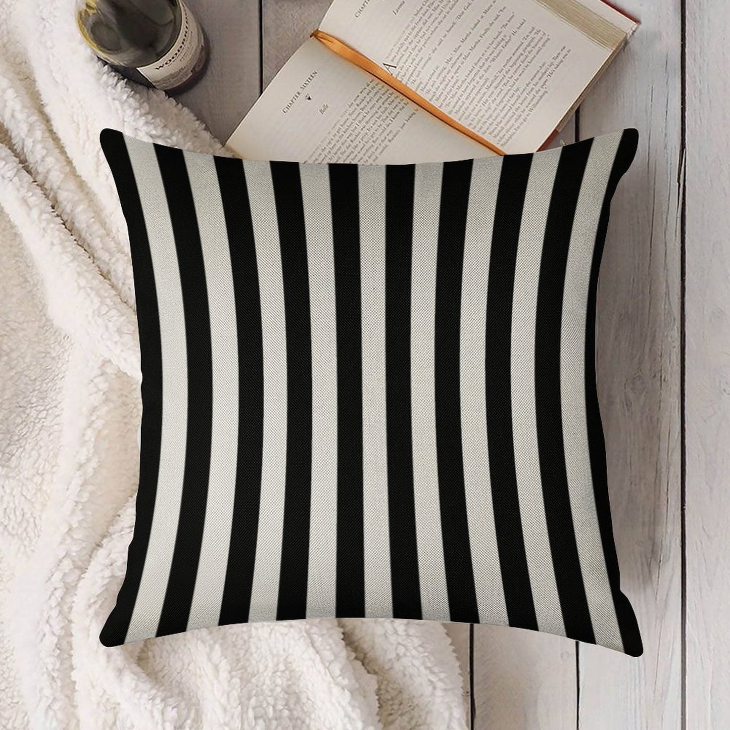 Black White Striped Pillow Cushion Cover Skirt Linen Throw Pillow Cover