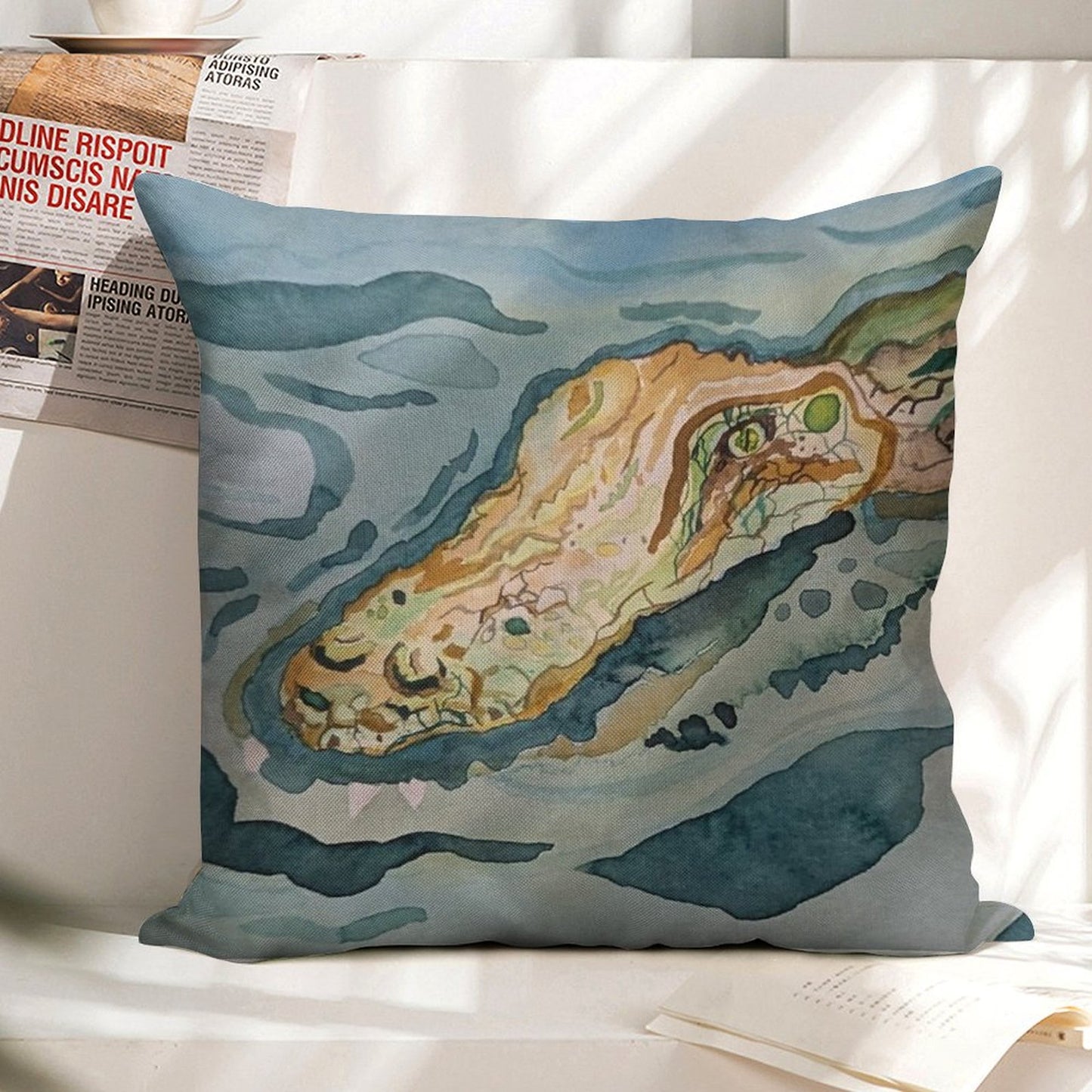 Moe's Gator Linen Throw Pillow Cover