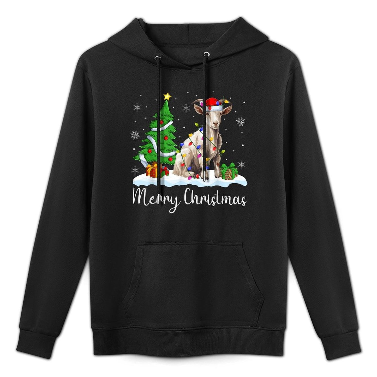 Goat Xmas Lighting Santa Hat Goat Merry Christmas Tree Cotton-Polyester Blend Hoodie