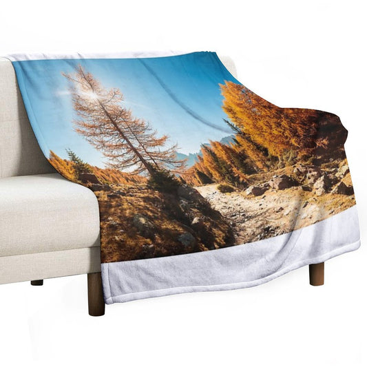 Autumn Trekking in The Alpine Pusteria Valley Throw Blanket