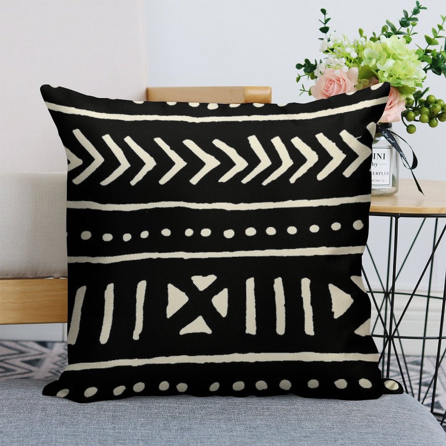 African Mud Cloth Black And White Linen Throw Pillow Cover