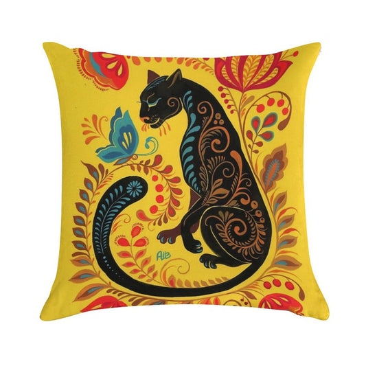 Panther & Butterfly Folk Art Soft Anti-Pilling Throw Pillow