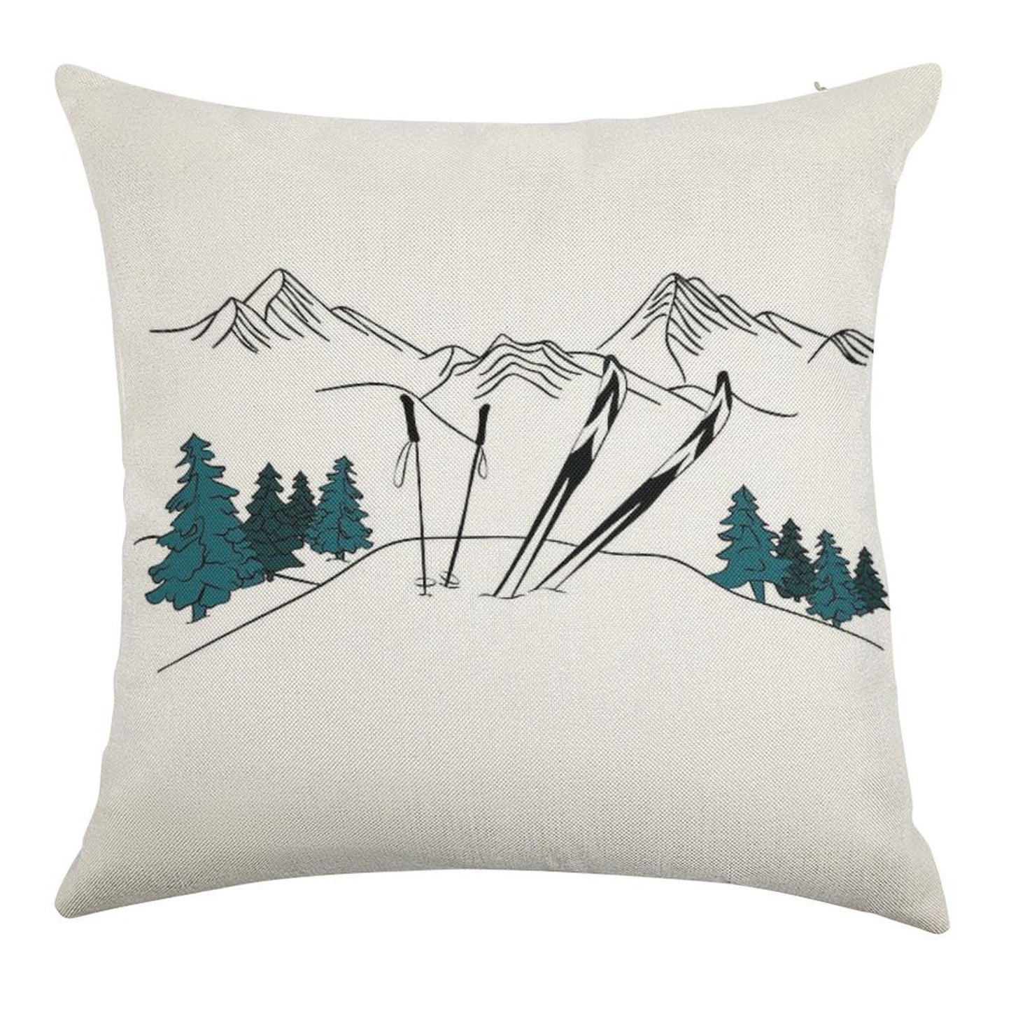 Ski You Later Winter Sports Scene Linen Throw Pillow Cover
