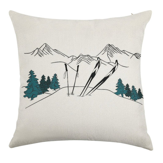 Ski You Later Winter Sports Scene Linen Throw Pillow Cover