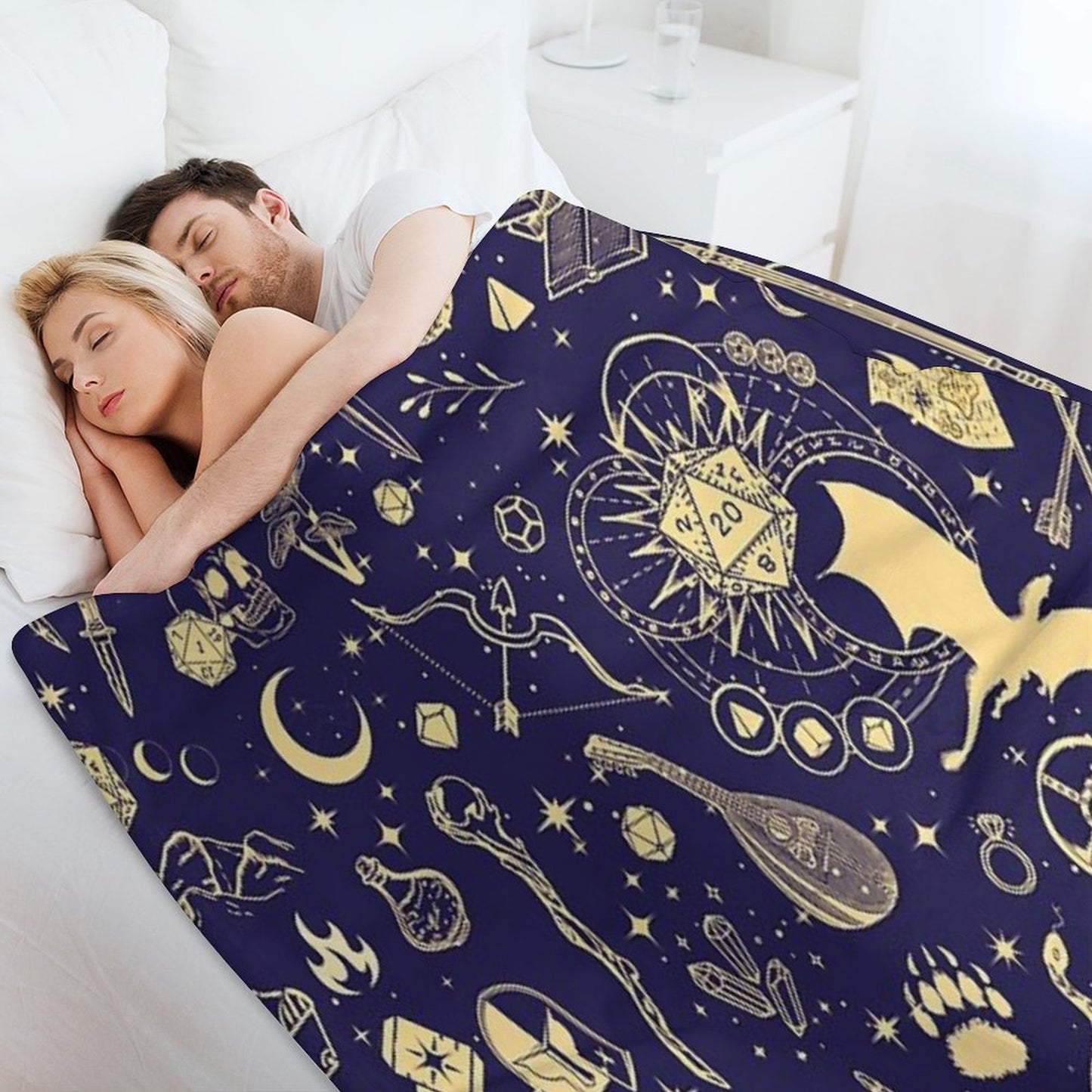 DND RPG Pattern Seamless Dungeons And Dragons Doodles, Celestial Night Sky And Stars Constellations Throw Blanket