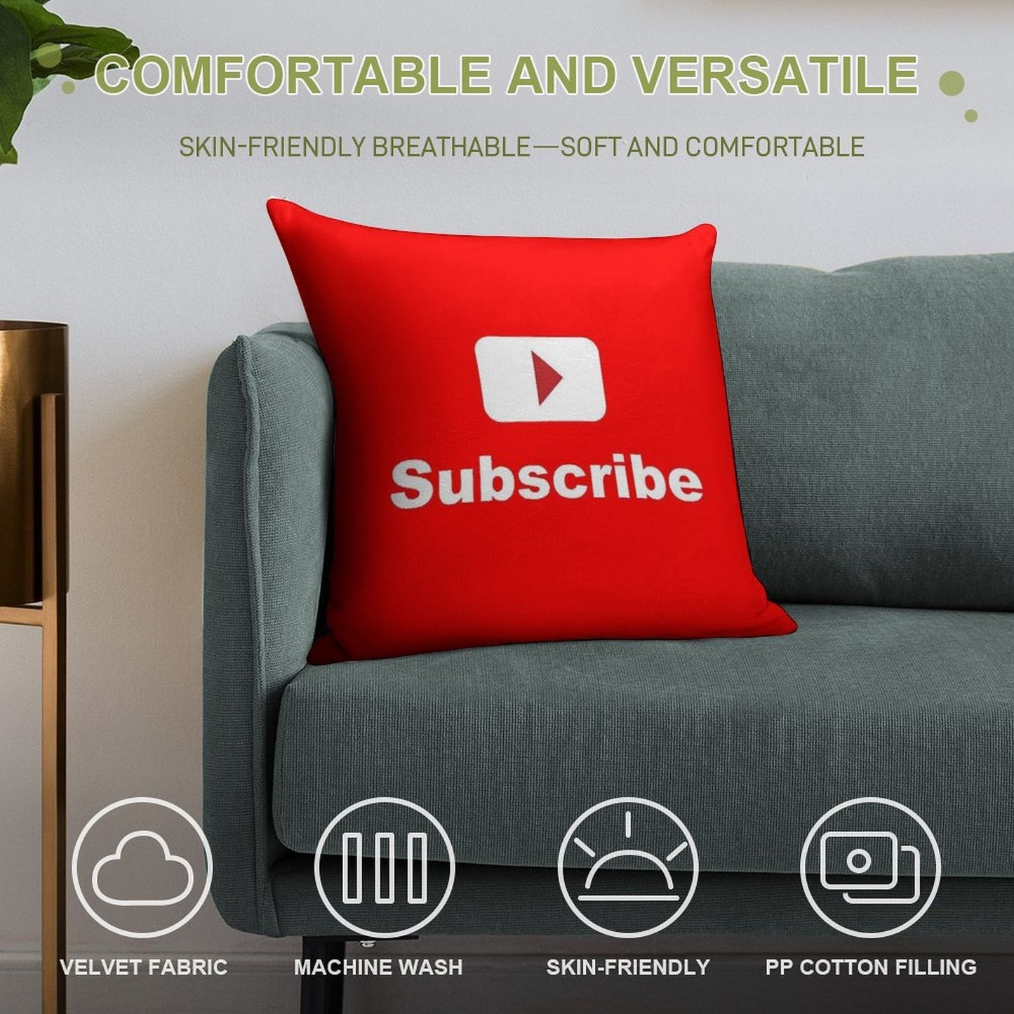Youtube Channel Subscribe Soft Reinforced Edging Throw Pillow